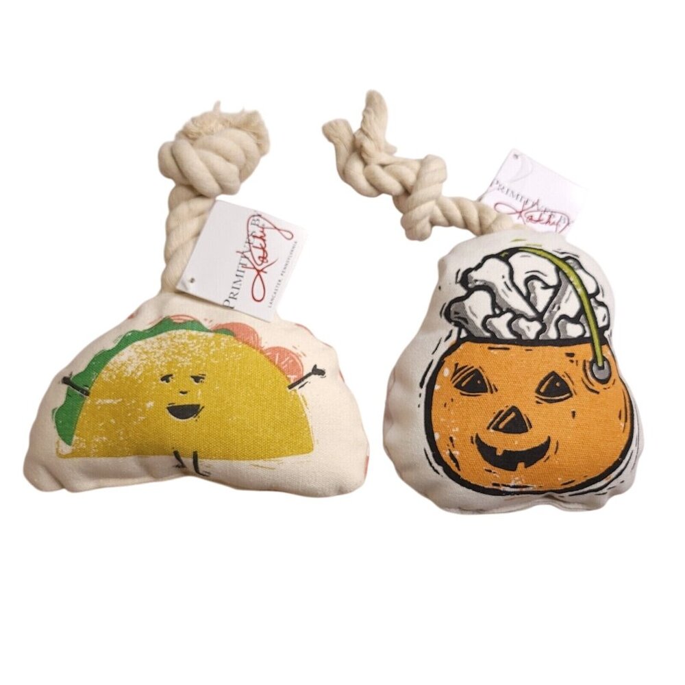 Dog Toy Squeaky Medium Large Size Dog Rope Set of Two Halloween and Taco